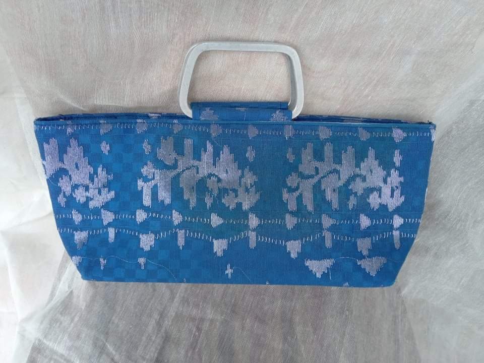 Jamdani Purse (Blue With  Silver)